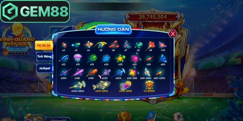 Vua Bắn Cá Gem88 - Giải Mã Quy Luật Săn Kho Báu Giá Trị 1 Khám phá bảng nhân hệ số sinh vật